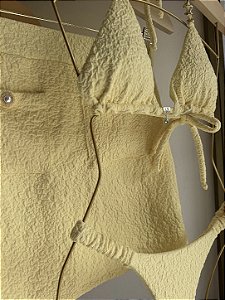 Cortininha com bojo 004 corrente + calcinha frufru aurora amarelo