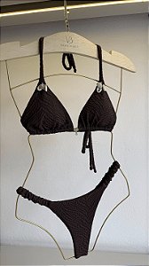 Cortininha com bojo 014 búzios marrom + calcinha frufru
