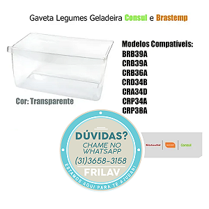 Gaveta de Legumes Original Brastemp Consul - Modelos BRA34, CRB36, CRD35 e CRG - Cesto de Hortifrúti