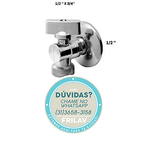 Registro Esfera e Torneira para Máquina de Lavar - Metal Cromado 1/2" e 3/4" - Prateado Brilhante - Código 079378