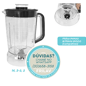 Copo / Jarra de Liquidificador Philco PH900 e Britânia B1000 - Cristal Preto - Compatível Micromax MM1537