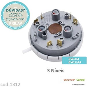 Pressostato de 3 Níveis Original Brastemp W10171528 - Para Lavadoras BWL11A / BWL11AR - Medição de Nível de Água