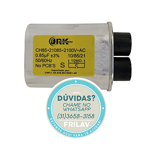 Capacitor de Alta Tensão 0,85 µF (2100 VAC) - AGT-85UF - Terminal Fino - Para Micro-ondas Universal