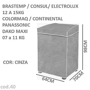 Capa Protetora para Lavadora Brastemp, Consul e Dako (7kg a 11kg) – Cinza F2004