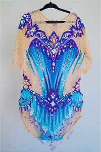 Collant de Competição Azul e Lilás com Cristais – Ginástica Rítmica