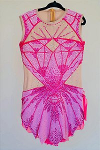 Collant de Competição Rosa com Cristais – Ginástica Rítmica | Lieko Ateliê