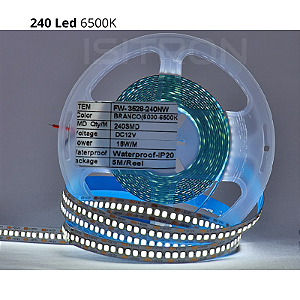 Fita 240 Led 3528 Branco Frio 6500k Dupla Face IP20 Sem Silicone 5 Metros