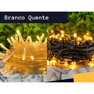 Cordão Fixo 100 Led Branco Quente 10 Metros Aprova D'Agua 220V