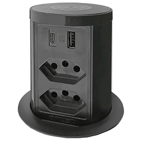 TORRE DE TOMADAS AUTOMÁTICA PRETA COM INDUÇÃO