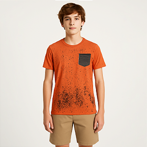 Camisa Juvenil com Bolso Estampado