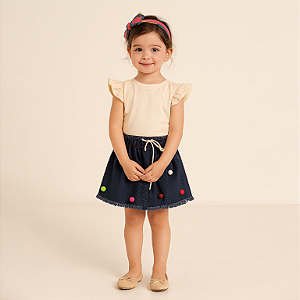 Saia Jeans Infantil com Pompom – Ref. 14