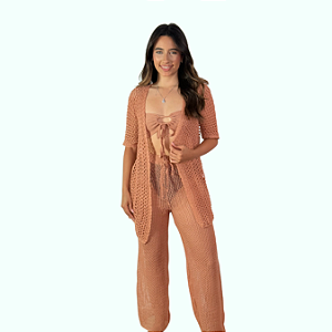 Conjunto Praia Tricô – Calça + Kimono