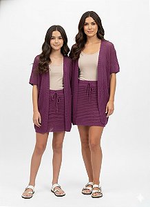 Conjunto Tricô Kimono + Saia