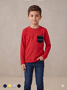 Camisa Manga Longa Infantil com Bolso Liso
