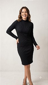 Vestido Canelado Manga Longa