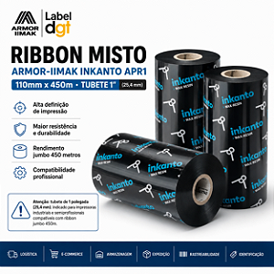 Ribbon 110mm x 450 Metros Misto Armor Inkanto APR1 Externo 1 Pol Para Impressora Térmica