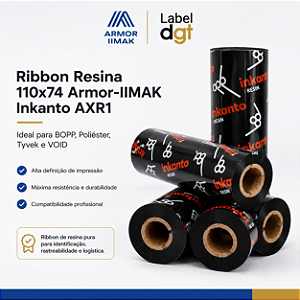 Ribbon 110x74 Resina Armor Inkanto AXR1 Externo Para Etiqueta BOPP 1/2 Pol Para Impressora Térmica Zebra Argox Elgin