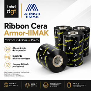 Combo Ribbon 110x450 Cera Armor Inkanto AWR1 Externo Para Etiqueta Couché 1 Pol Para Impressora Térmica