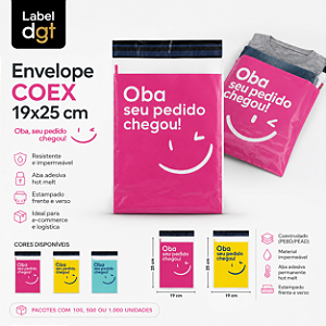Envelope Plástico 19x25cm COEX Oba, seu pedido chegou! ROSA