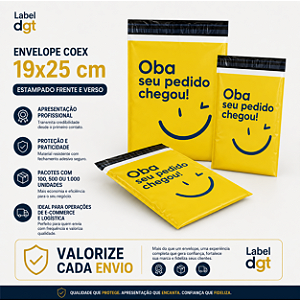 Envelope Plástico 19x25cm COEX Oba, seu pedido chegou! AMARELO