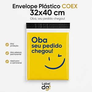 Envelope Plástico 32x40cm COEX Oba, seu pedido chegou! AMARELO
