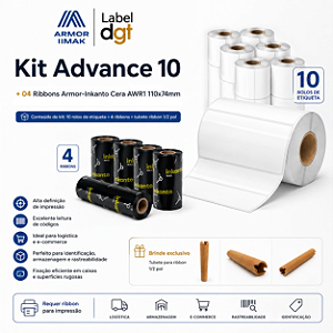 Kit Advance 10 rolos Etiqueta Couche s/serrilha 100mmx50mm - brinde 04 rolos de Ribbon Armor Inkanto Cera AWR1 110x74mm