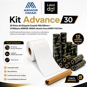 Kit Advance 30 rolos Etiqueta Couche s/serrilha 100mmx150mm - brinde 12 rolos de Ribbon Armor-Inkanto Cera AWR1 110x74mm