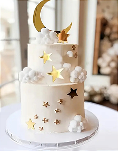 Topo de Bolo Lua com estrelas 8 peças