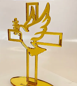 Topo bolo/ Lembrancinha de Luxo Cruz e Espírito Santo em Acrílico