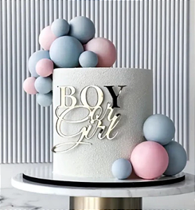 Enfeite Topo de Bolo Boy or Girl Chá Revelação Acrílico Espelhado
