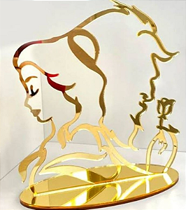 Topo de Bolo Bela e a Fera em Acrílico Dourado
