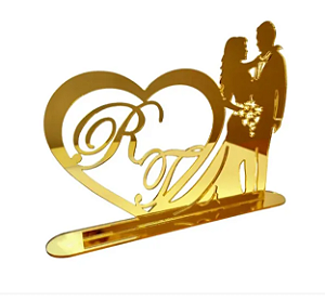 Topo De Bolo Acrílico Espelhado Casamento - Personalizado com Iniciais