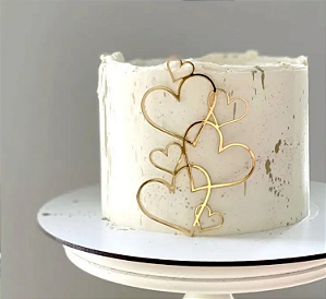 Topo de Bolo Corações em Acrílico Dourado