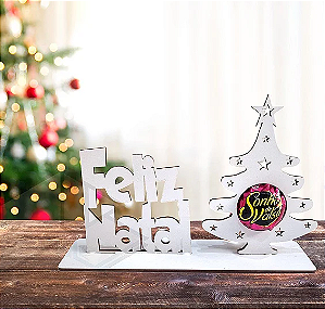 Kit 10 Enfeites Porta Bombom Feliz Natal Lembrancinha Fim de ano em MDF Branco