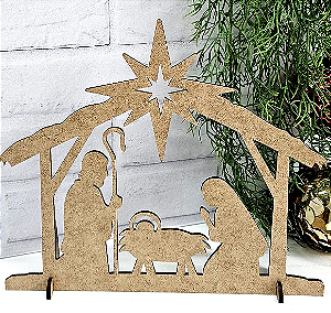 Enfeite MDF Natal Presépio Nascimento Jesus 25 x 21 cm com Suporte