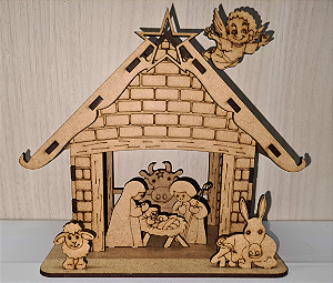 Presépio de Natal em MDF Cru - Enfeite Natalino do Nascimento de Jesus