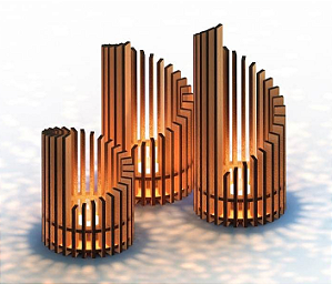 Luminárias para Velas de MDF Amadeirado - Conjunto com 3 Unidades (P, M, G)