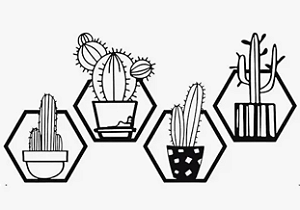 Kit 4 Quadros MDF 3MM - Cactos