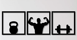 Conjunto 3 Quadros em MDF Academia