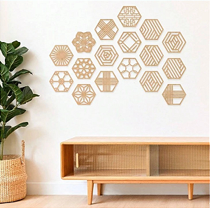 Kit com 17 Peças de MDF Cru 3mm Vazado Cobogó