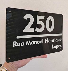 Placa em Acrílico Preto para Endereço - Número de Casa, Condomínios e Empresas