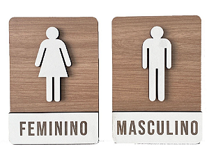 Placas de Sinalização em MDF para Banheiro Masculino e Feminino