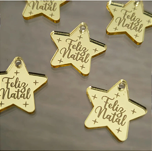 Apliques Tags Estrela 3cm Feliz Natal Acrílico