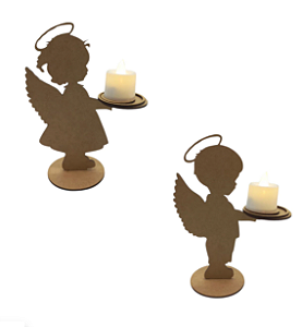 Porta Vela MDF Anjinho Natal 18x14x7cm - Kit com 10 unidades