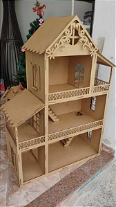 Casinha de Boneca Sem Móveis em MDF 3 Andares