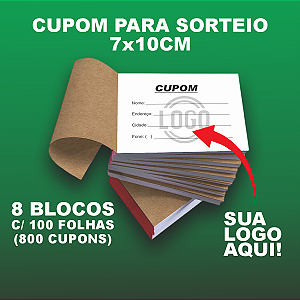 Blocos de Cupom para Sorteio com sua logo para Urna c/ 100 Folhas cada