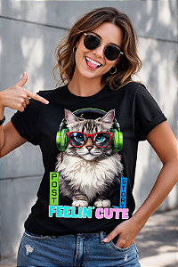 Camiseta gato com fone
