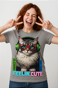 Camiseta gato com fone