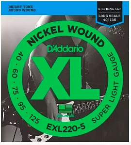 Encordoamento Daddario Baixo 040 125 EXL220 5 Cordas