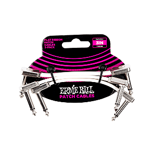 Kit 3 Cabo Pedal Ernie Ball Flat Ribbon Patch Branco 7.62 Cm